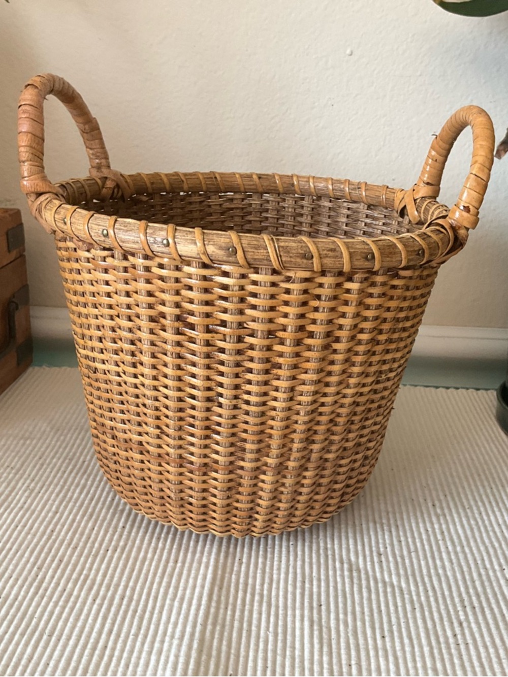 Natural Plant Basket cache pot with handles MCM Boho